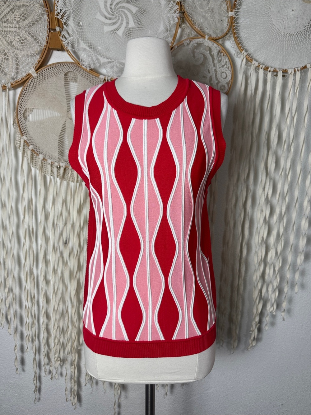 Anthropologie | Eva Franco Red & Pink Mimma Sleeveless Knit Top Size Large - Picture 2 of 8